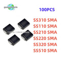 100PCS SS310 SMD SR310 SS110 SS210 SS220 SS320 SS510 Schottky Barrier Rectifier Diode 2A 3A 5A 100V 200V DO-214AC SMA