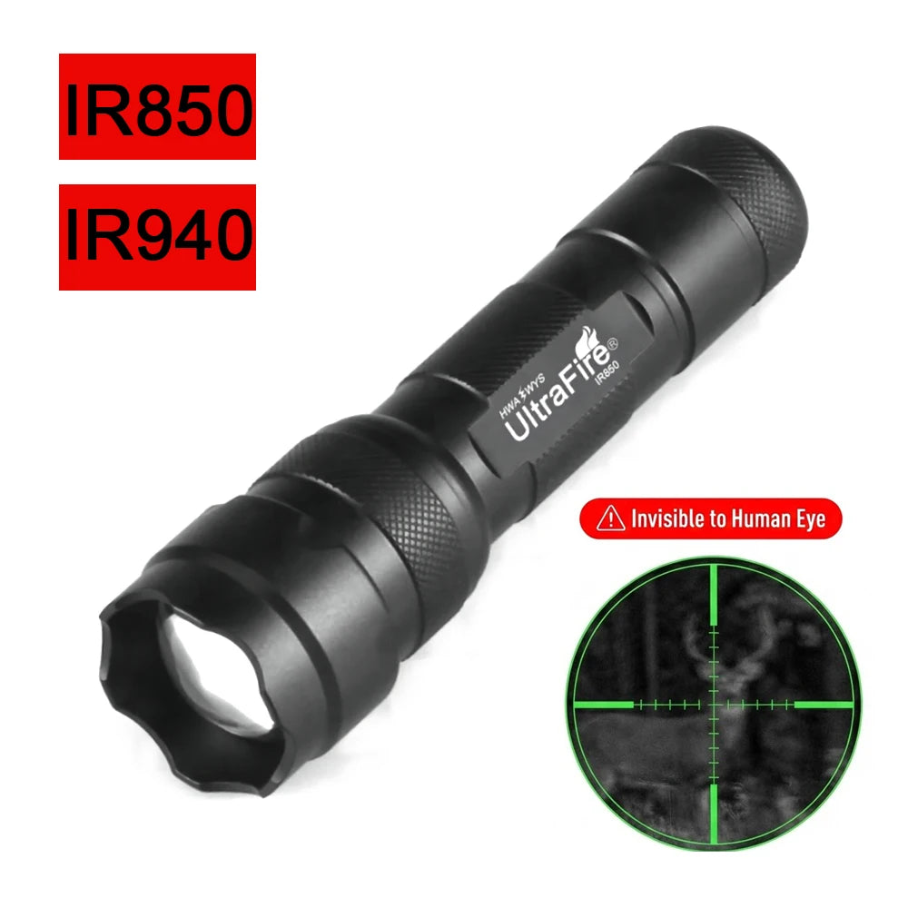 UltraFire 502IR IR 850/940nm Infrared Flashlight Night Vision Illuminator LED Torch 18650 Invisible Light for Hunting Coyote