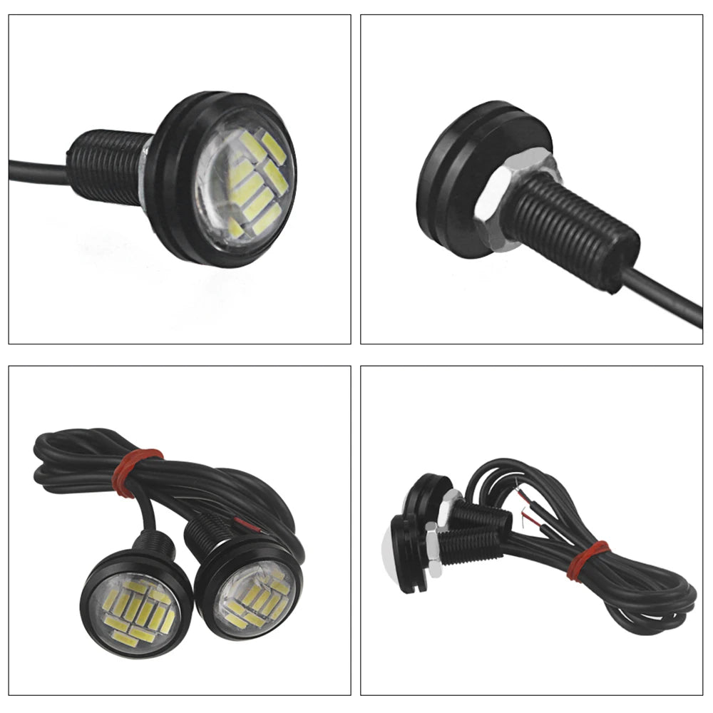 2Pcs 18mm 23mm Car Eagle Eye Led 12V Flash DRL Daytime Running Lights 9W LED Backup Reversing Parking Signal Lamps Automobiles