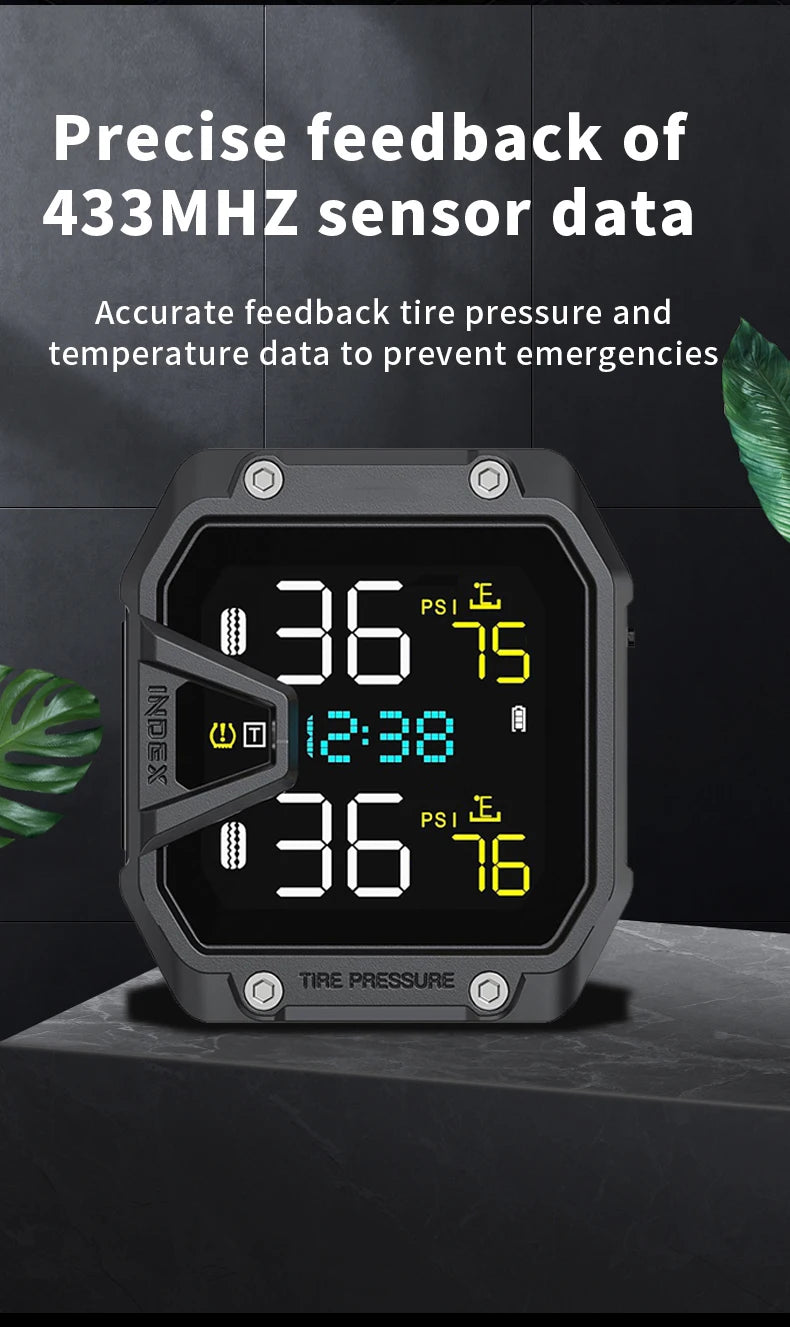 Yangood TMPS Motorcycle Tire Pressure Sensor Waterproof LCD Color Display Real-Time Safety Tire Pressure Monitoring System