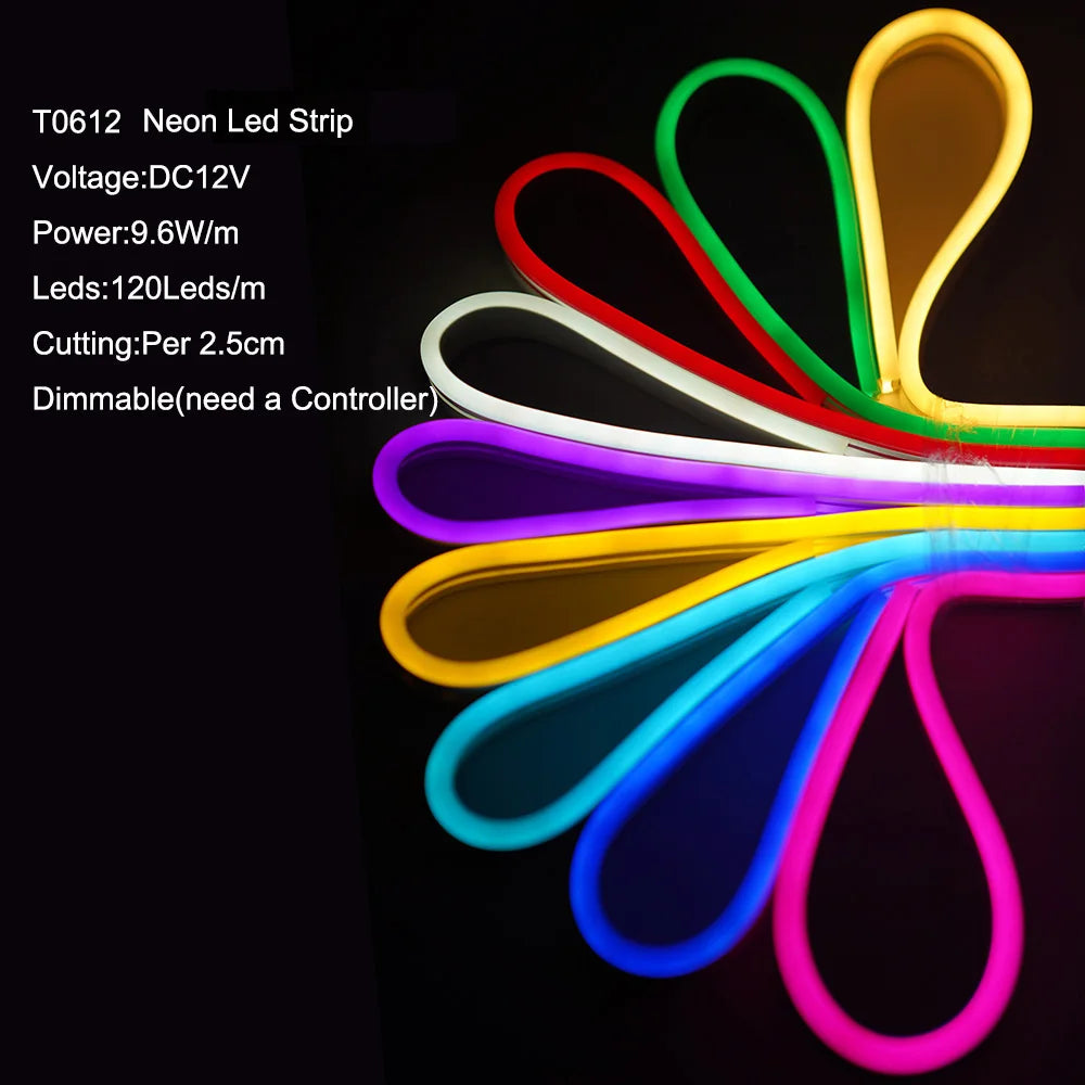 5V 12V Led Neon Light Strip 5mm-6mm Narrow SMD 2835 120LEDs/M IP67 Waterproof Soft Light Bar Shape Decoration