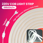 Dimmable 220V COB LED Neon Strip Light Switch Dimmer Power Kit 5m 10m 30m 3000K 4000K 6000K 288 LEDs Flex Tape 0.5m Waterproof