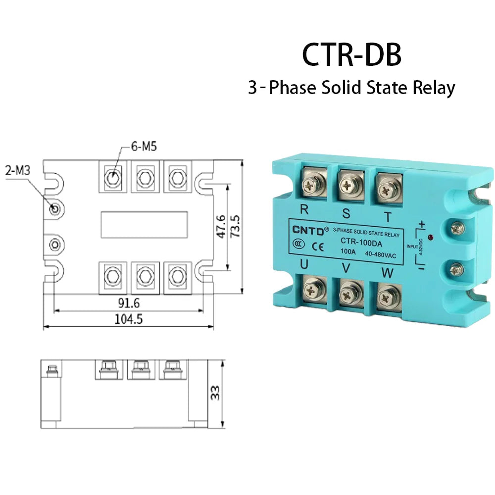CNTD 3‑Phase Solid State Relay CTRE‑DA Series DC Control AC 10‑120A Industrial SSR Module 4‑32VDC Input 40‑480VAC Output