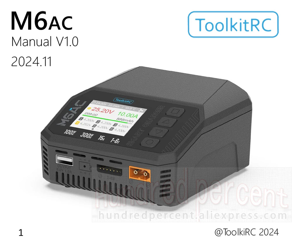 ToolkitRC M6AC Smart Lipo Battery Charger Discharger AC 120W DC300W MAX30A for 1-6S Battery FPV Model Spare Part LiHV LIFE LILON