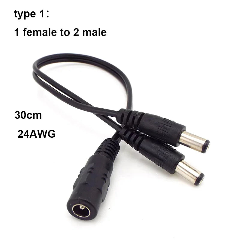 2 Way DC Power Adapter Cable 5.5mm X 2.1mm 1 Male to 2 Female 2 Male Splitter Connector Plug Extension for CCTV LED Strip Light