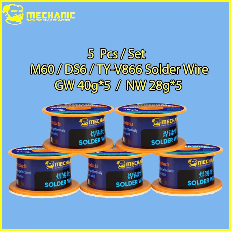 MECHANIC High Purity Rosin Core Solder Wire 0.2mm/0.3mm/0.4mm/0.5mm/0.6mm/0.8mm/1.0mm for Phone PCB Motherboard Repair 5PCS Pack