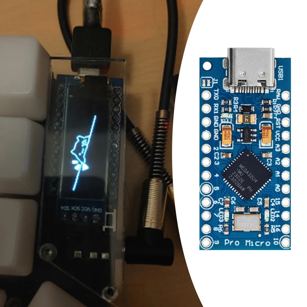 Pro Micro Type-C Development Board With 2 Row Pin Header ATmega32U4 5V/16MHz Voltage Regulator for Arduino IDE V1.0.1