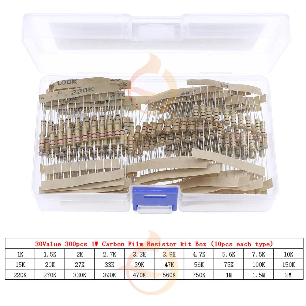 1/8W 1/4W 1/2W 1W 2W 3W 5W  5% 0 Ohm-10m ohm Carbon Film Resistor Assorted Kit With box 1K 2K 5.1K 10K 47K 100K 220K 470K 3M 10M