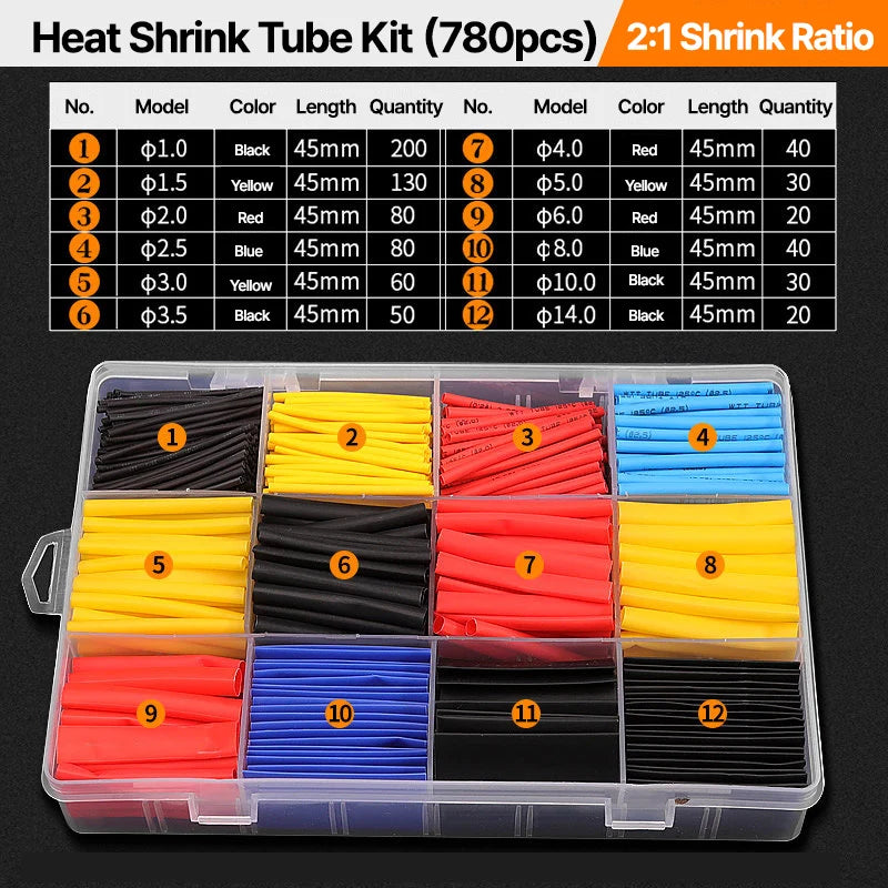 GREENER 127/580/800pcs 2:1 Heat Shrink Tubing Kit Polyolefin Colorful Flame Retardant Waterproof Wire Cable Sleeve For Home DIY