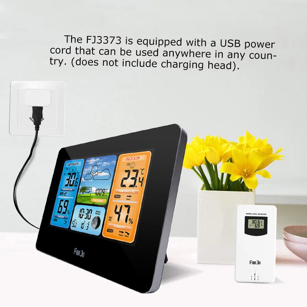 Digital Weather Station Clock Indoor Outdoor Weather Forecast Barometer Thermometer Hygrometer with Wireless Outdoor Sensor