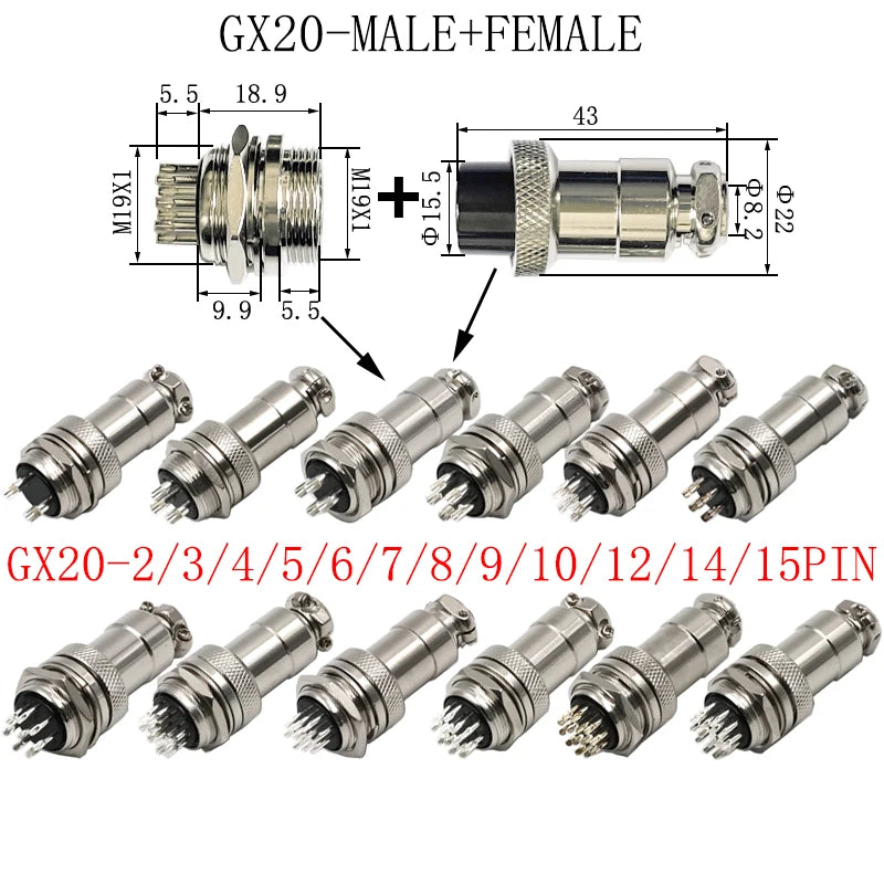GX12/GX16/GX20 Female Connector 2/3/4/5/6/7/8/9/10/12/14/15Pin Wire Panel Connector Aviation Plug Circular Socket