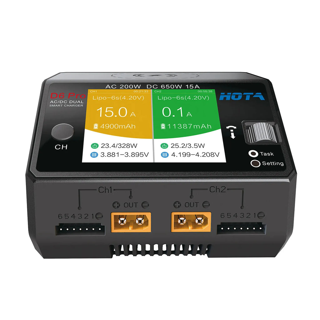 HOTA D6 Pro AC/DC Dual Channel Smart Balance Charger AC200W DC650W 15A for LiPo LiHV NiMH NiCd RC Drone
