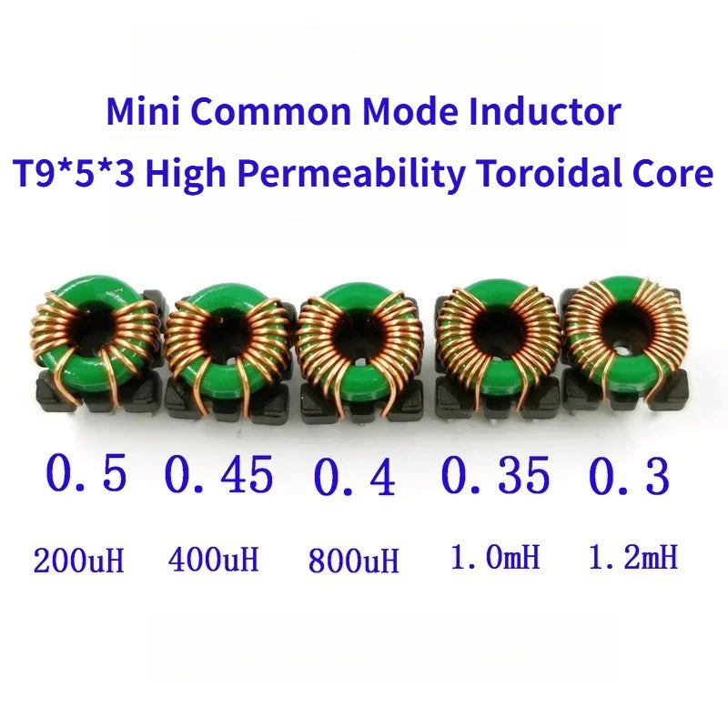 10PCS High Permeability Toroidal Common Mode Inductor Filter T9*5*3 Wound Coil 200uH 470uH 800uH 1mH 1.2mH 1A EMI Choke