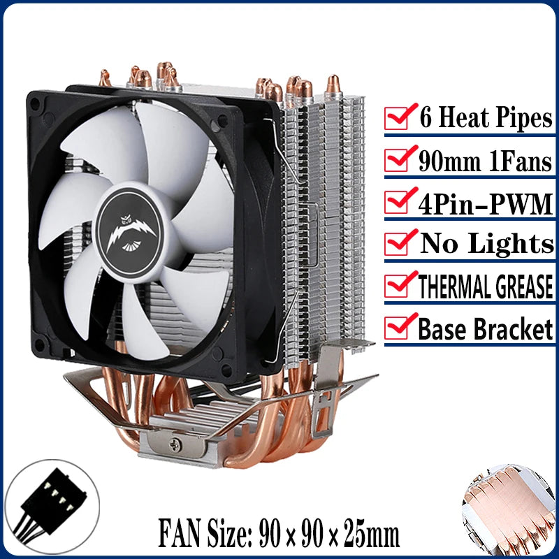 QiuzAim Air-cooled Radiator 2/4/6 Heat Pipe Computer Processor CPU Fan Compatible LGA115x 1200 1700 2011 2066 X79 X99 E5 AM4 AM5