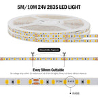 5mm 8mm Led Strip Light RA98 10mm PCB 2700K 3000K 3500K 4000K 5000K 6000K 5m 10m 24V 2835 120 240 LEDs Flexible Tape Lighting
