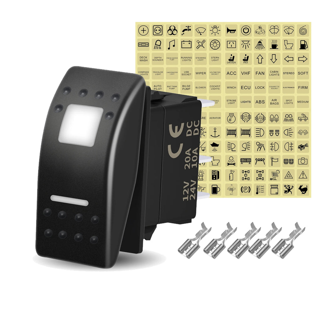 12V 20A White Lens Led Rocker Switch SPST / DPDT / Latching ON-OFF / Momentary (ON)-OFF-(ON) For Carling Switch Replace