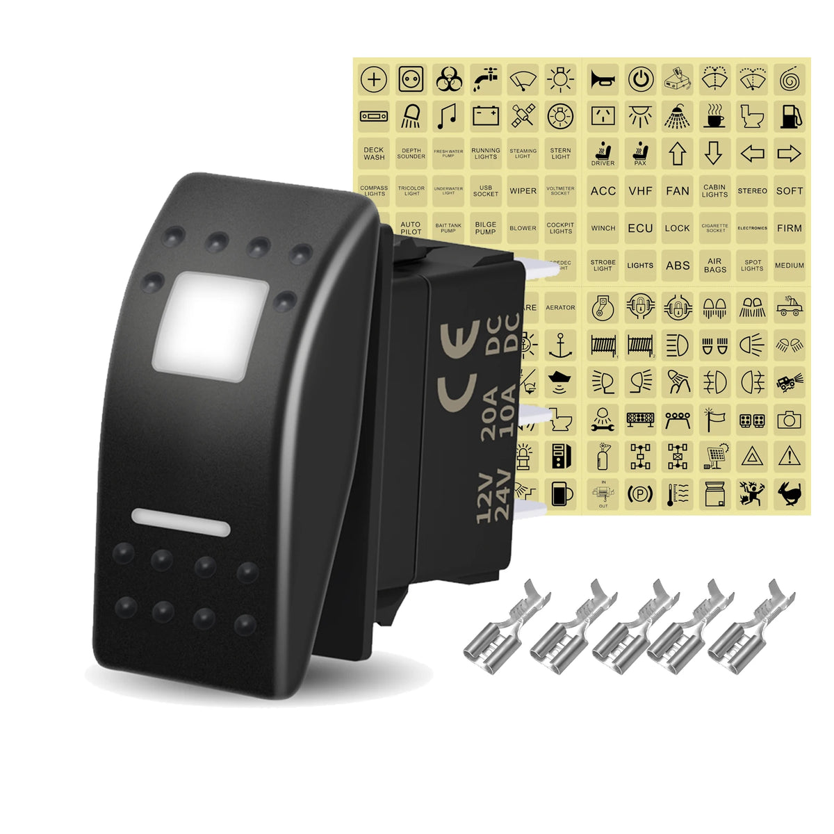 12V 20A White Lens Led Rocker Switch SPST / DPDT / Latching ON-OFF / Momentary (ON)-OFF-(ON) For Carling Switch Replace