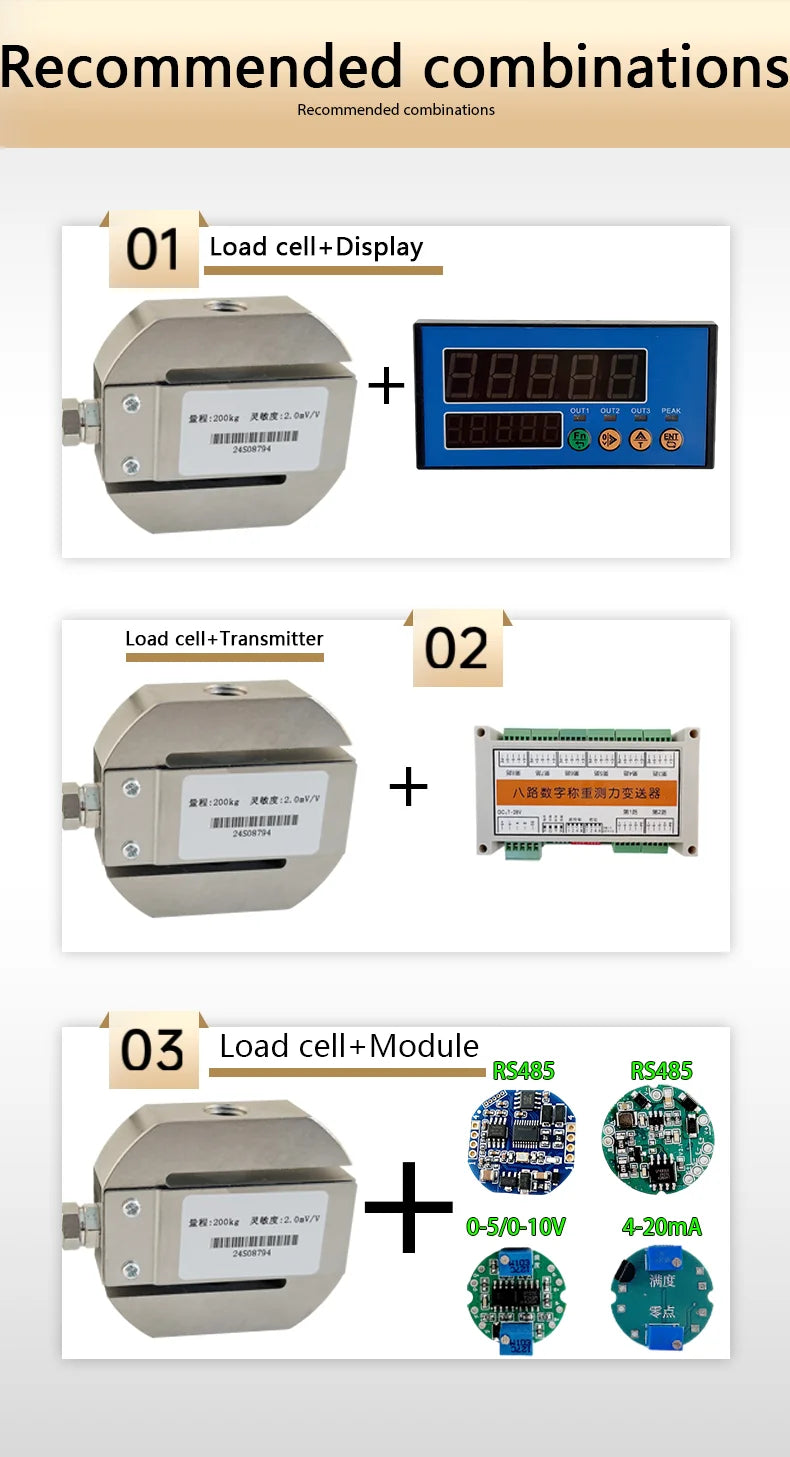 S Beam Column S-Type Tension Compression Load Cell 5kg-500kg with 96x48mm 5 LED Indicator, 2.0mV/V, 220V Panel Meter