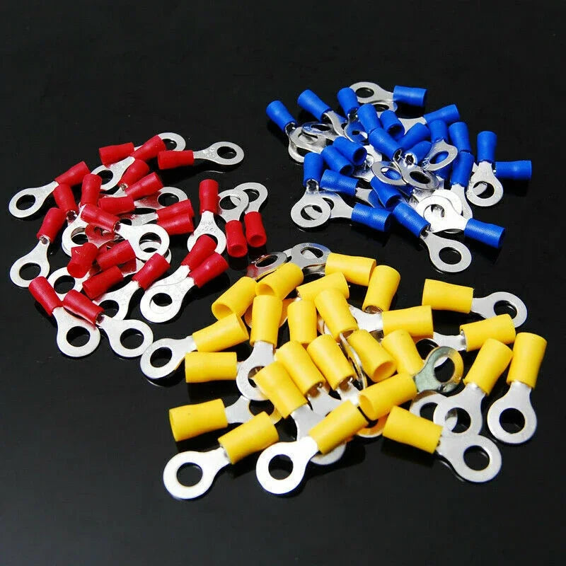 50PCS Ring Crimp Terminals Electrical Wire Connector M3/M4/M5/M6/M8/M10/M12 Insulation Ferrule Lug Quick Splice Connection Screw