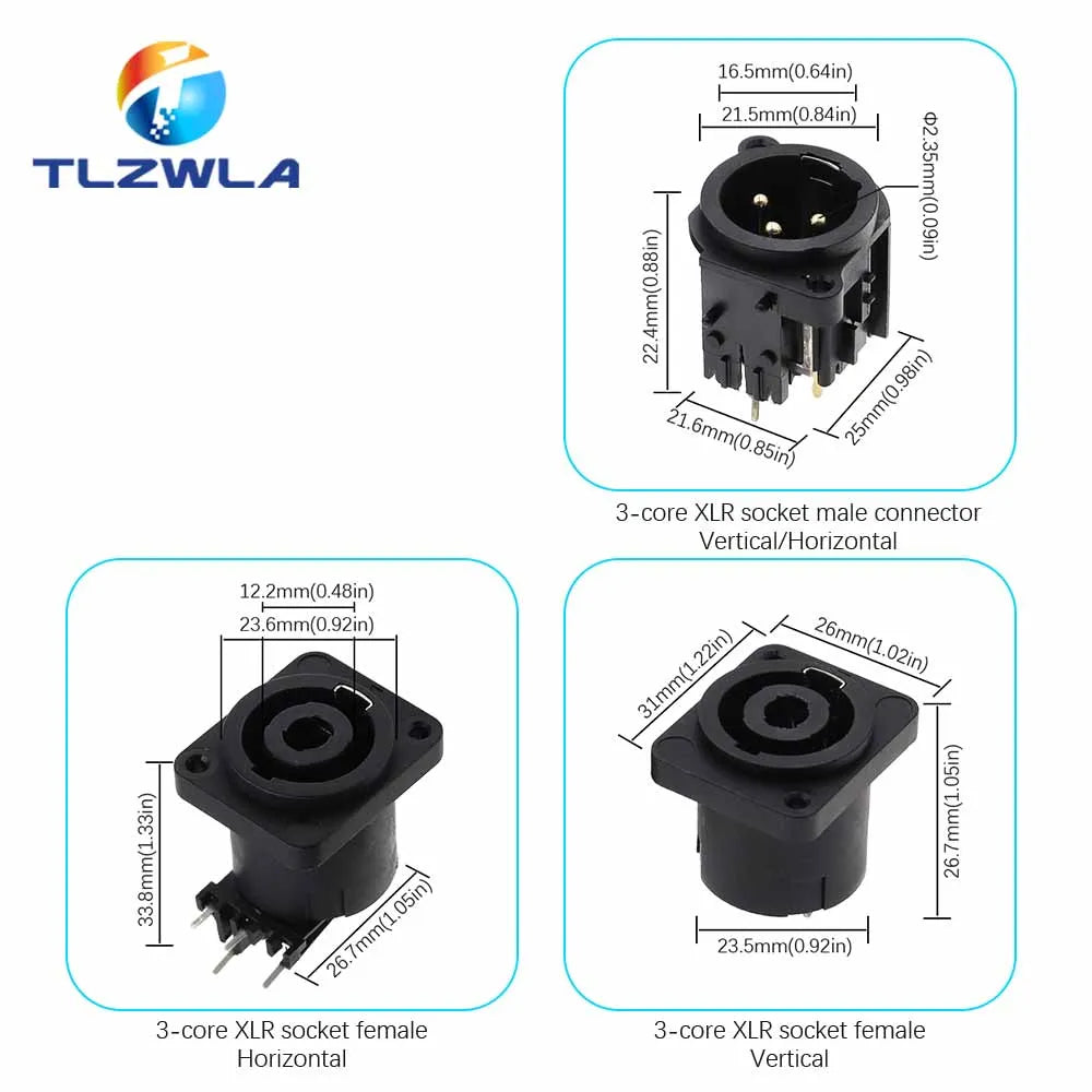 1PCS 3pin XLR Female Socket Connector Panel Mount Mixer Microphone Audio Speakers Plug Adapter