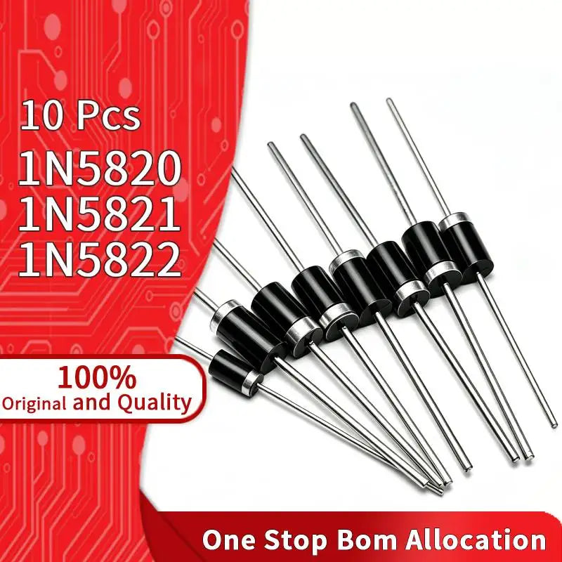 10 Pcs 1N5820 1N5821 1N5822 Schottky Rectifier Diode 3A 20V 30V 40V DO-201AD High Current Low Drop for DC DC Converter Battery