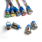 5 pcs Metal Push Button Switch 12v 16mm 19mm 22mm Ring Lamp Power Symbol Waterproof LED Light Self Lock Reset with Connector 220