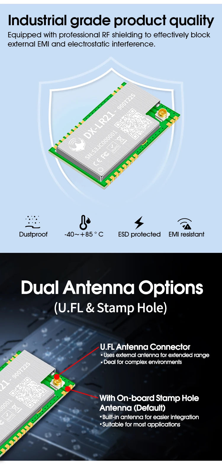 DX-LR22 LLCC68 LoRa UART Module AT Command 432-533/850-949MHz 5KM Long Range No Coding Required CE FCC for Arduino