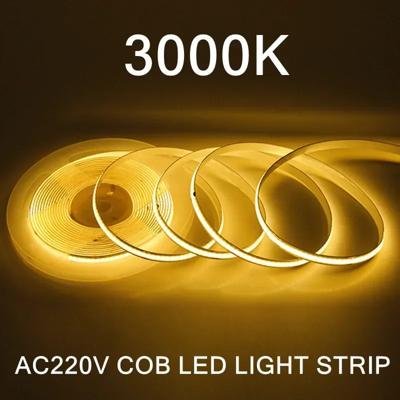1-5m COB LED Strip 220V Flexible Tape Lights  Light Smart IC No Need Driver High Bright 240 LEDs Linear Lighting RA95 Warm White