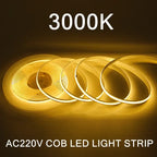 1-5m COB LED Strip 220V Flexible Tape Lights  Light Smart IC No Need Driver High Bright 240 LEDs Linear Lighting RA95 Warm White