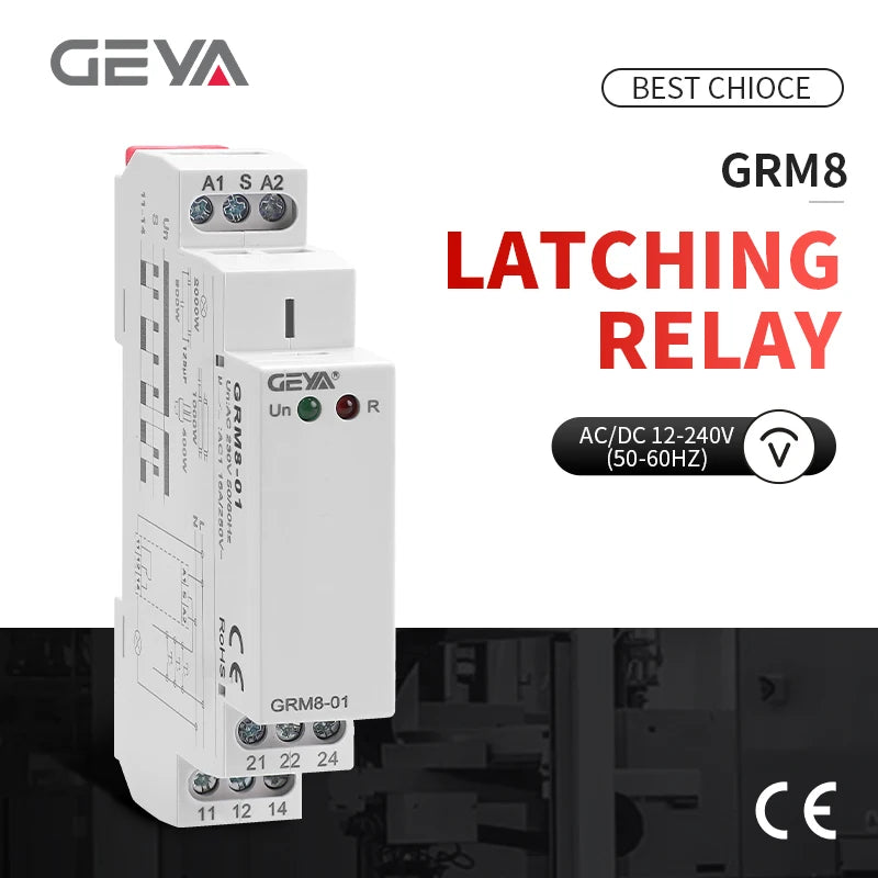 GEYA Din Rail Latching Relay 220V Impulse Relay DC12V 24V 16A Electronic Relay 220V with CE CB