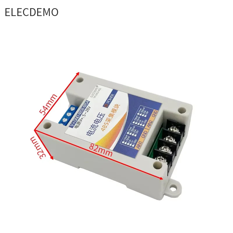 Voltage Current Analog Input Data Acquisition Module, 0-100V 4-20mA to RS485 Modbus RTU, High Precision Isolated ADC DIY Board