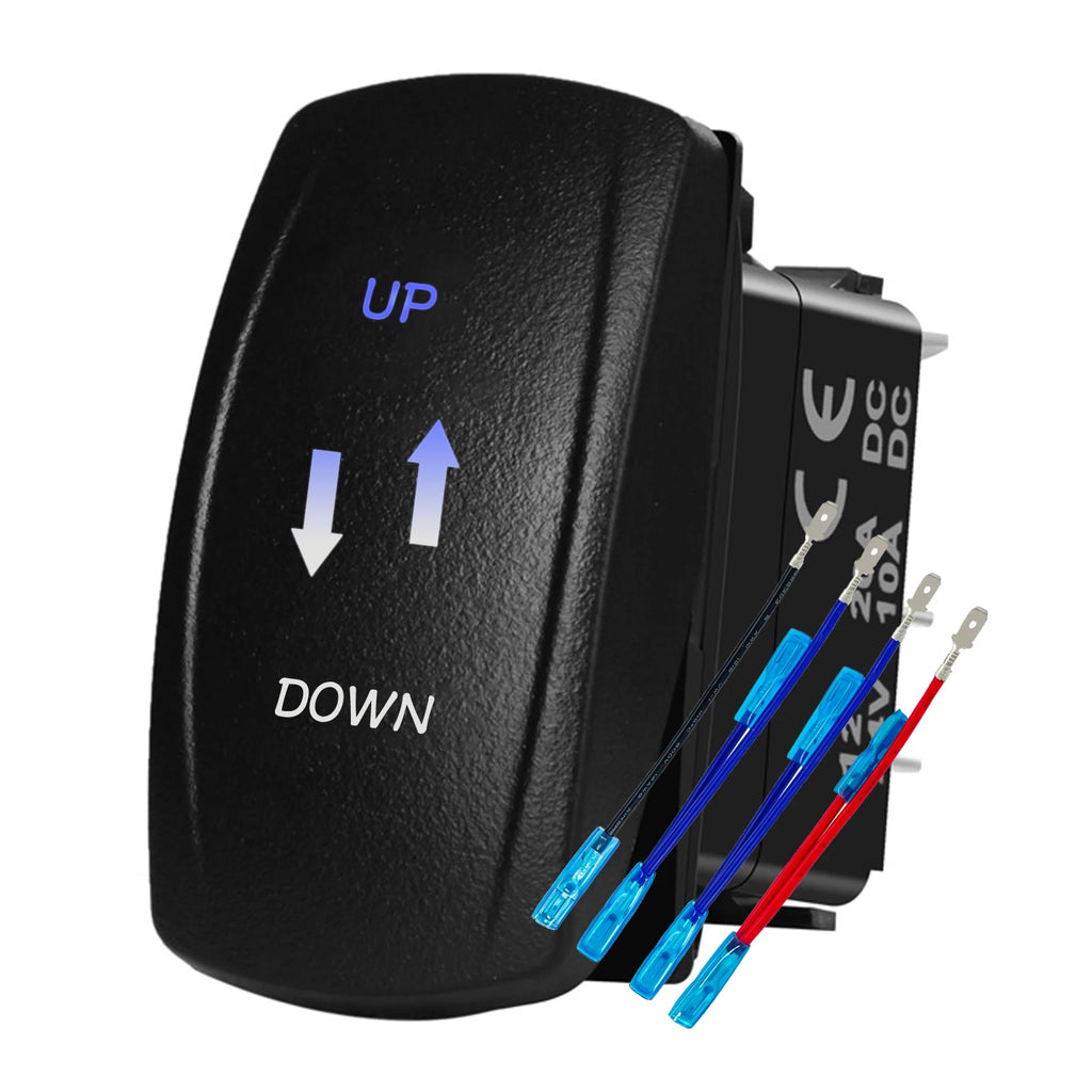 12V 24V Boat Trim Tabs Switch (ON)-OFF-(ON) Momentary Rocker Switch Waterproof Blue Light ON-OFF Toggle Switch With Harness