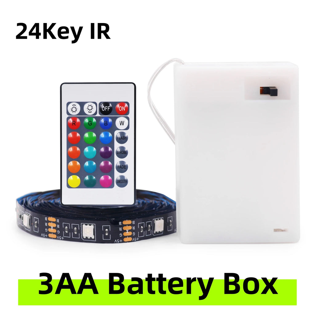 3AA Battery Powered LED Strip Lights 5050 RGB 1M 2M 3M 4M 5M Adhesive Tape Ribbon Lights Bluetooth TV Backlight Background Light