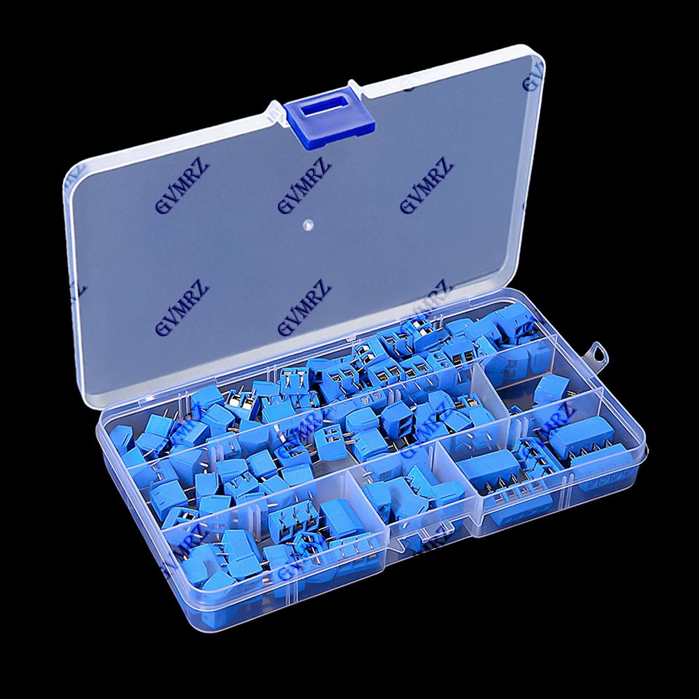 100PCS KF301-2P PCB Screw Terminal Block Connector KF301 Pitch 5.0MM 2P 3P 4P Splicable Kit Box KF301-2 Blue  KF301-3P KF-301