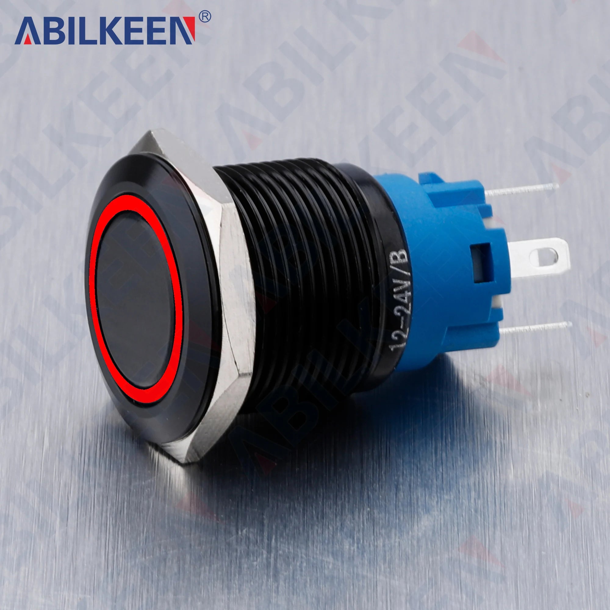 ABILKEEN 19mm Black Shell Push Button Switch LED Ring Illuminate Momentary/Latching Function 1NO1NC IP65 Waterproof Push Button