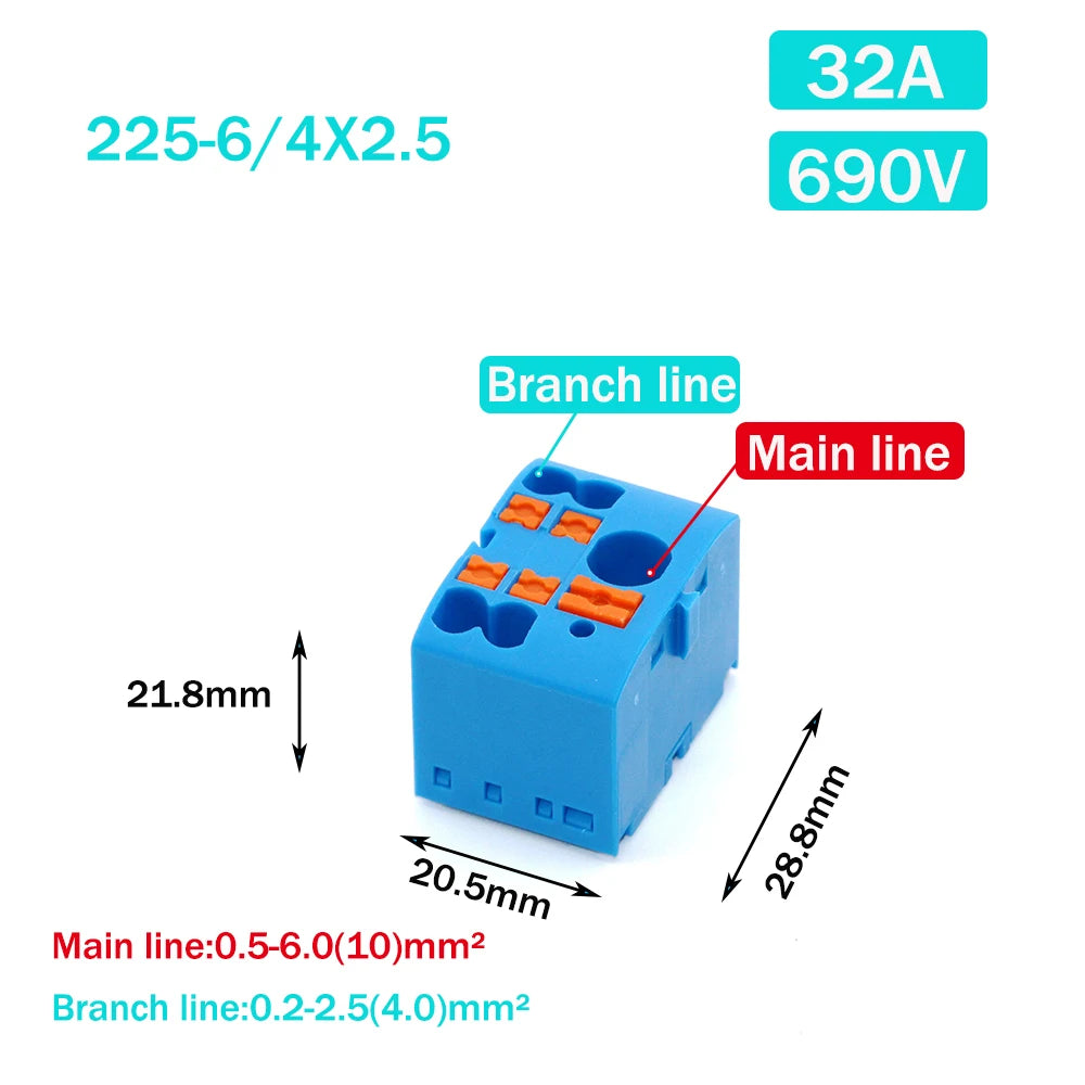 Wire Electrical Connectors PTFIX 2.5mm Wire Merging And Branching Device Push-in Terminal Block Connector Mount On Din Rail