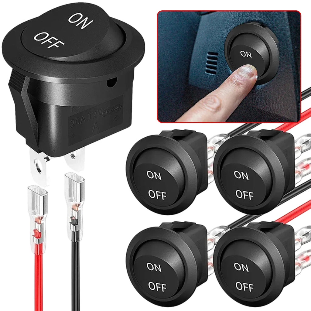 1/5/10/20pcs Motorcycle Mini Round Rocker Switch 12 Volt on/Off Toggle Switch 15cm Pre-Wired Auto Marine Electrical Switch