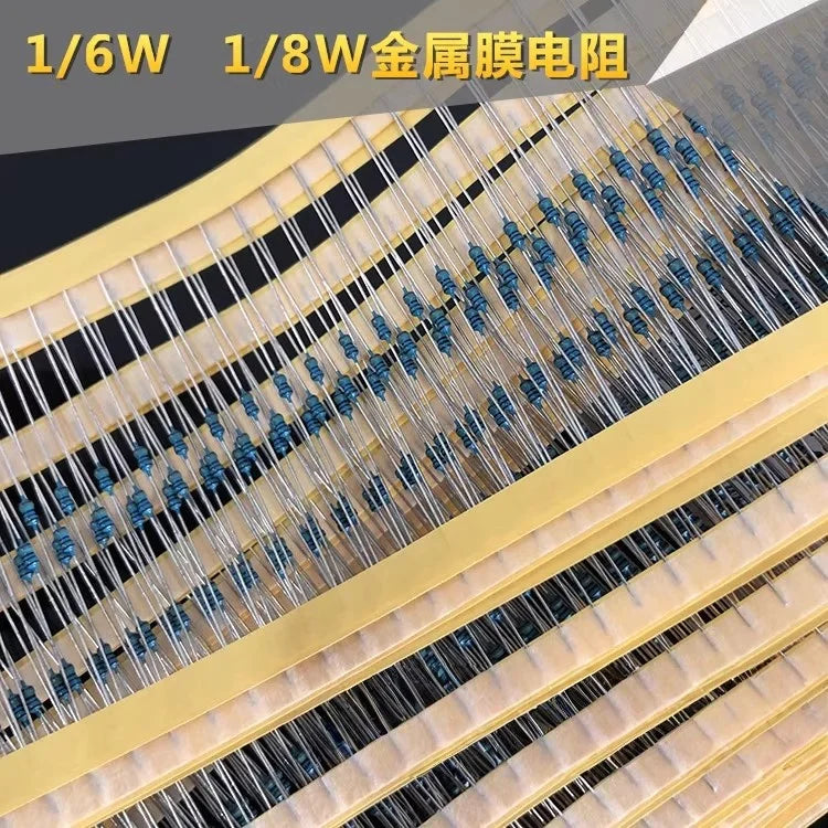 100pcs  1/8Watt Metal Film Resistors 1/6W 2R 3.3 4.7E 5.1R 9.1R 100 150 180 240K 270 360K 510 560 620 750 820 910K 1R-1M Ohm