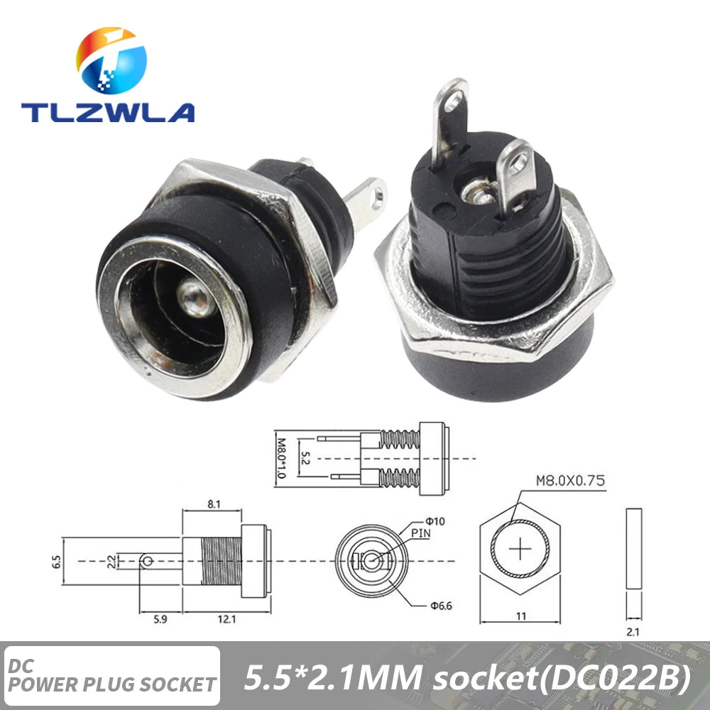 10Pcs DC Connectors 5.5x2.1mm 3.5x1.3mm DC Power Plug Male Female Jack Socket Nut Panel Mount DC Power Adapter Connector 5.5*2.1