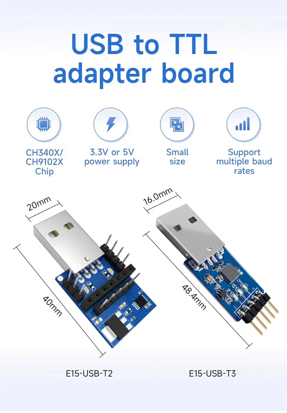 CH340X/CH9102X UART USB to TTL 3.3V 5V USB UART CP2102 CDSENET E15-USB-T2 Wireless Test Board Adapter For RF Serial Module