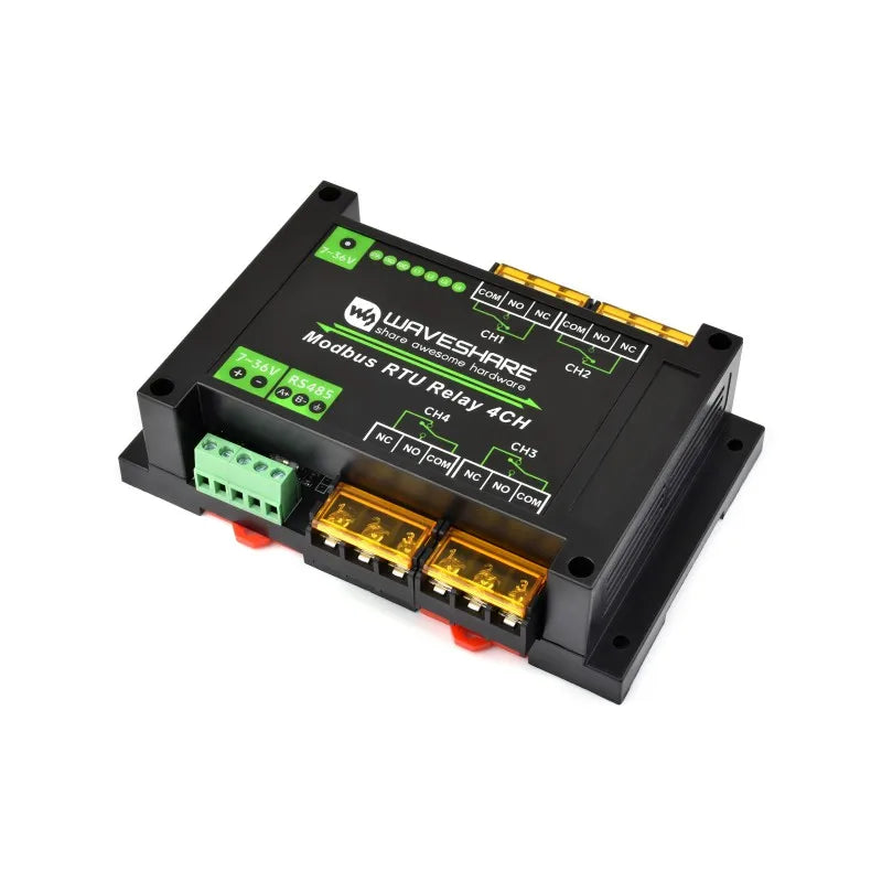 Waveshare Modbus RTU Relay 4CH,Industrial Modbus RTU 4-ch Relay Module with RS485 Interface,30A High Current,Onboard LED Indicat