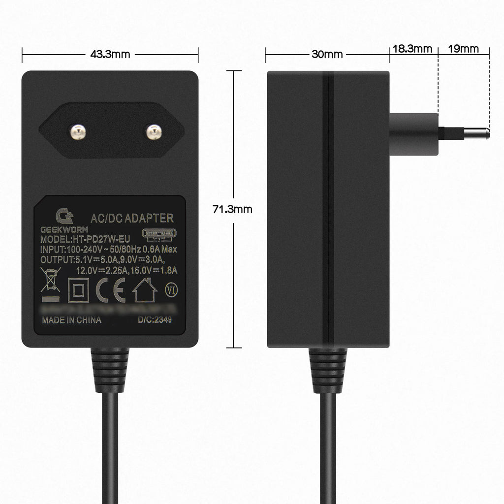 Raspberry Pi 5 Power Adapter, PD 27W USB Type-C 5V 5A Power Supply