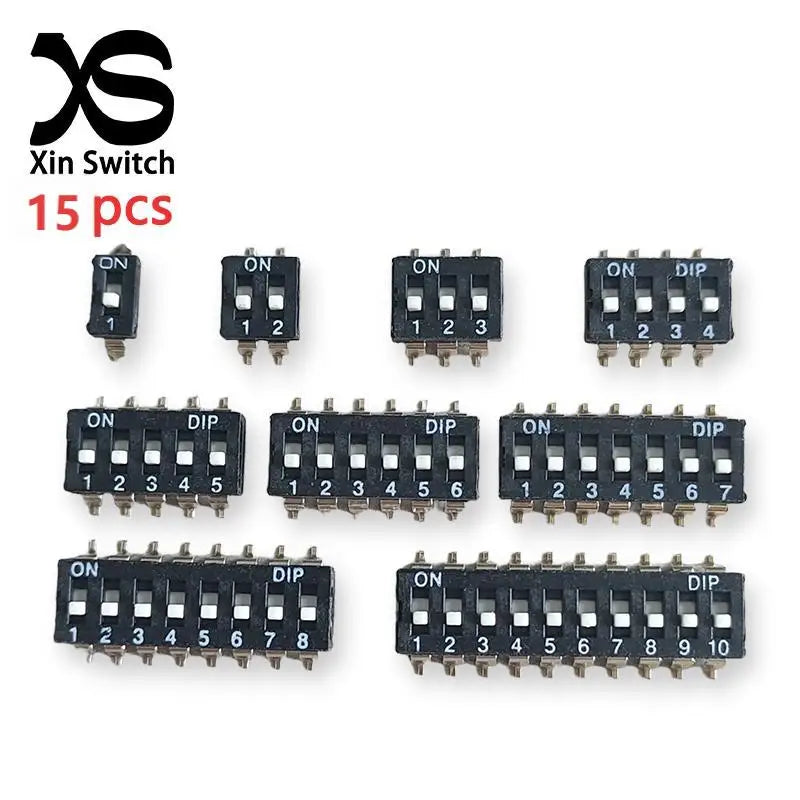 15PCS Black Toggle SMD DIP Switch Module Spacing 2.54MM 24V Patch Type 1 2 3 4 5 6 7 8 10 PIN Quick Dial The Code Switch