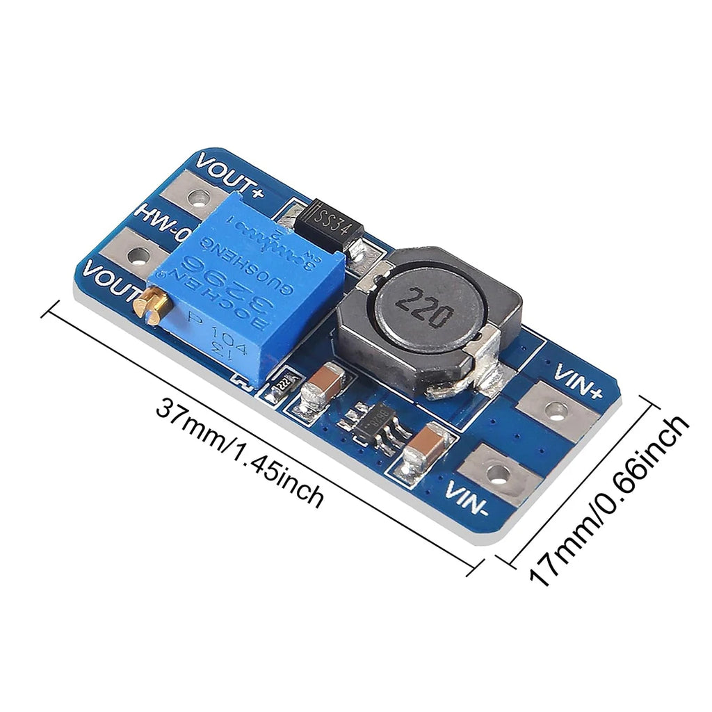 5/10PCS MT3608 DC-DC Step Up Boost Power Converter 2A Module Adjustable Step Up Voltage Regulator Board 2-24V to 5V-28V Output