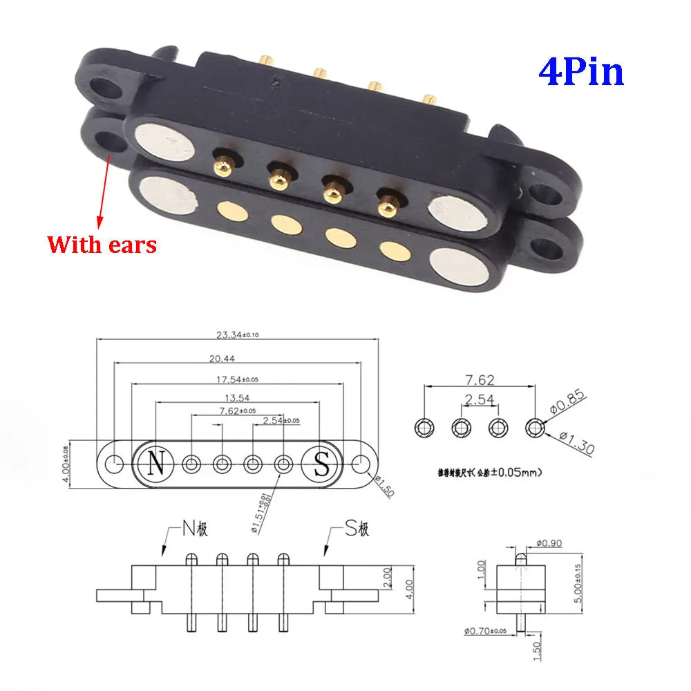 Spacing 2.54mm 2A DC Magnetic Pogo Pin Connector 4/5/6/7/8Pin Pogopin Male Female Spacing 2.5 Spring Loaded DC Power Socket Spot