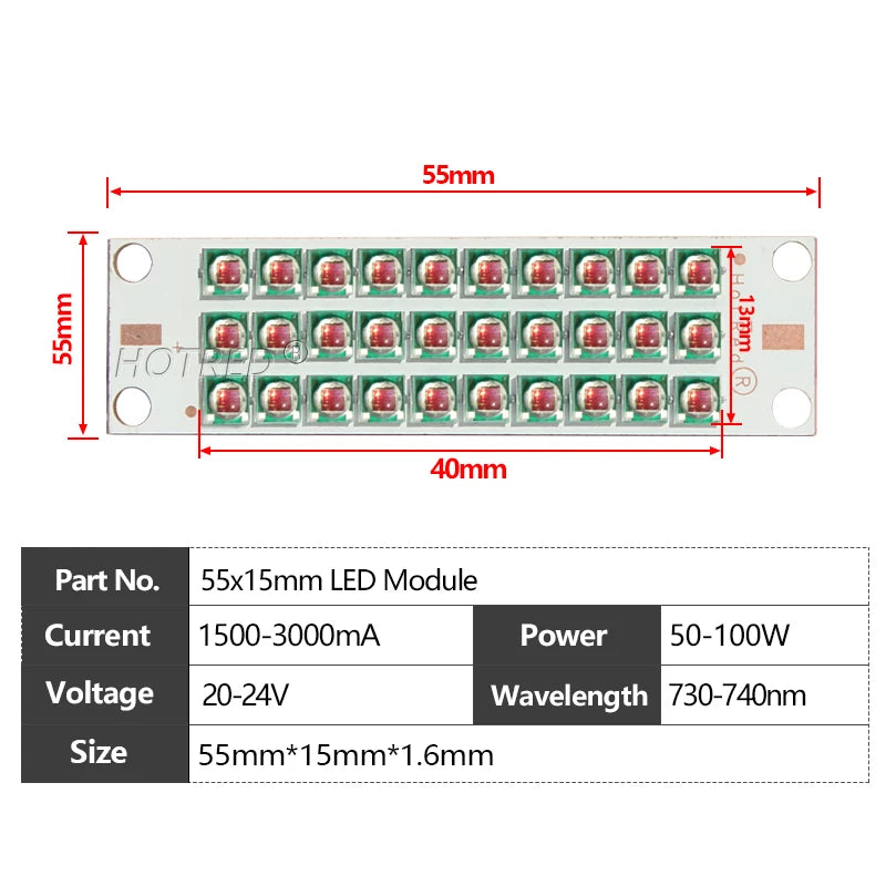 High Power LED Chip IR Infrared 730nm 810Nm 850nm 940nm Deep Red 660nm 30W 50W 100W Grow Plant Light for Night Vision CCTV Camer