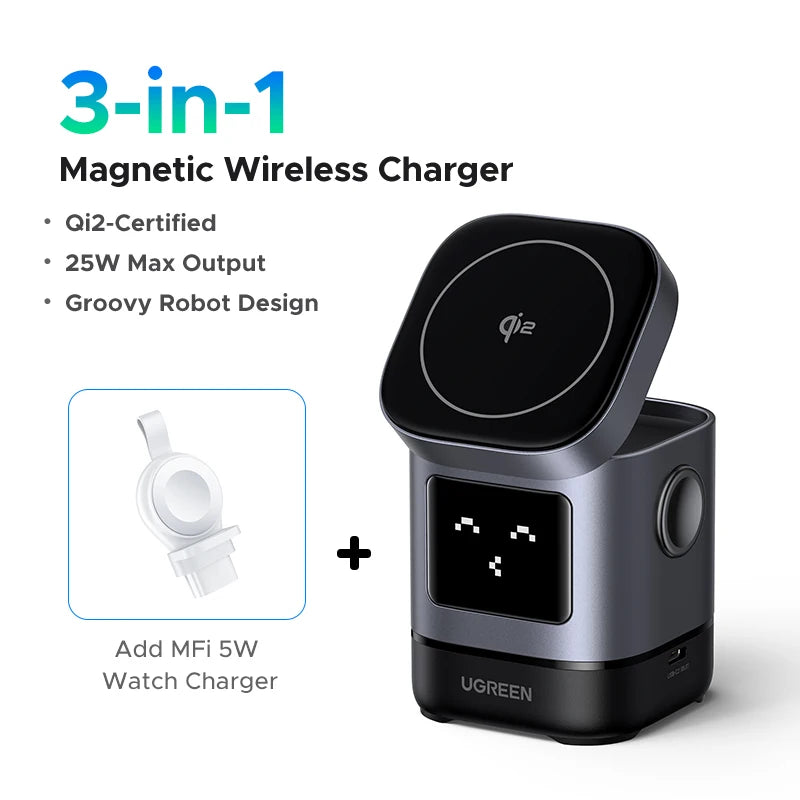 UGREEN UNO Qi2 15W Magnetic Wireless Charger Charging Stand With Cable  For iPhone 16 17 Pro Max For MagSafe Fast Charger