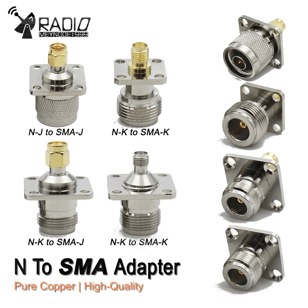 1PCS N To SMA Connector L16 N Female to SMA Female Coax  Adapter Test Converter 4 Hole Flange Panel RF Antennas Connector
