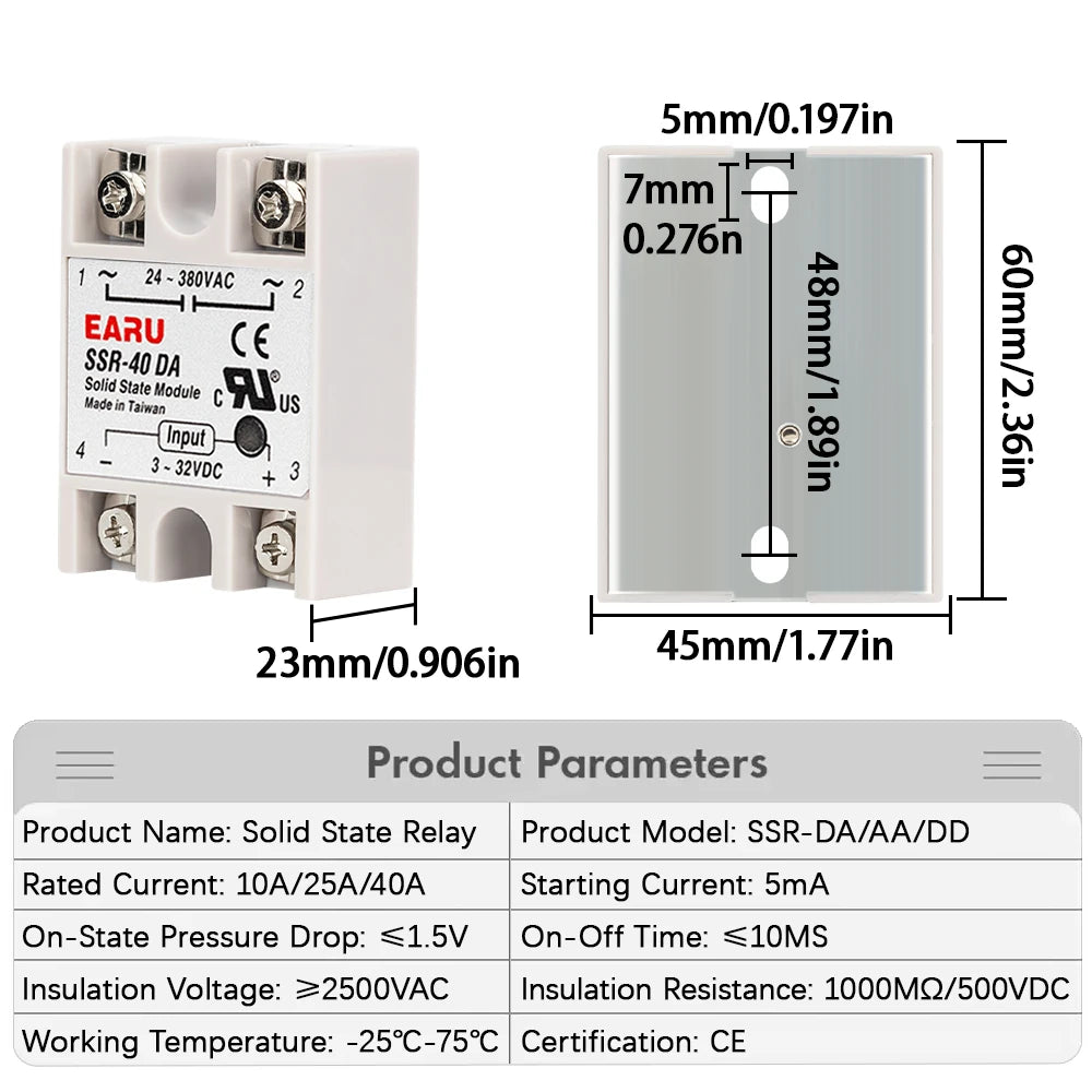 1Pcs Solid State Relay Single Phase SSR-10DA SSR-25DA SSR-40DA SSR-40AA SSR-40DD SSR 10/25/40A DD DA AA for Temperature Control