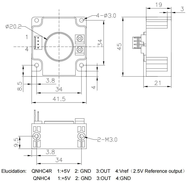Hall Effect Current Sensor 2.5V 2V QNHC4 50A 100A 200A 400A 500A 600A 0.5 Class DC Current Transducer Hall